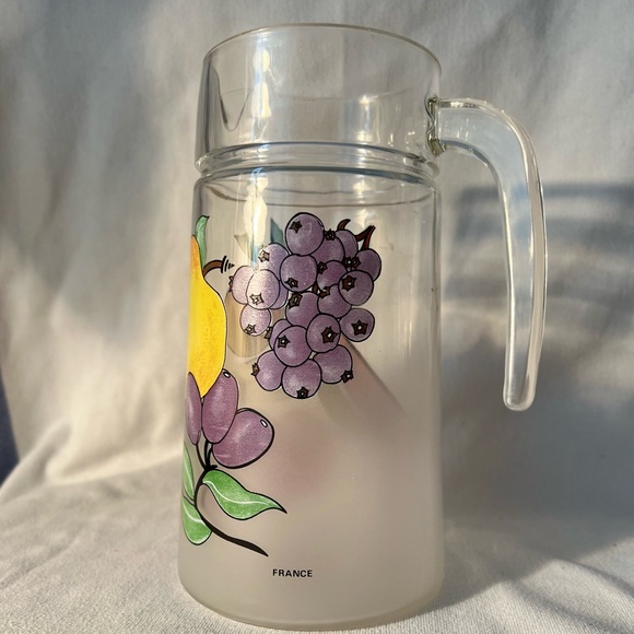 Vintage frosted Glass Pitcher Fruit Themed,  made in France - Picture 7 of 9